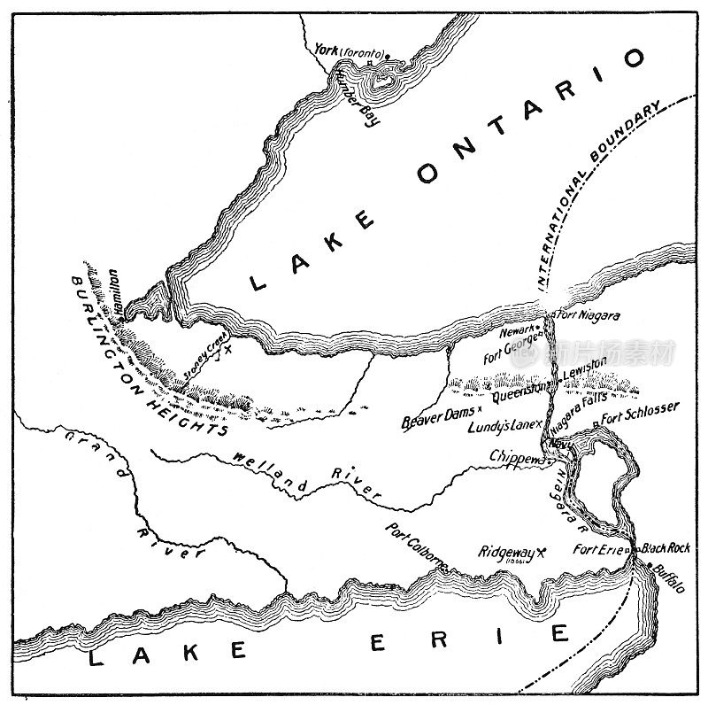 在1812 - 19世纪战争期间的尼亚加拉河地区的古董地图